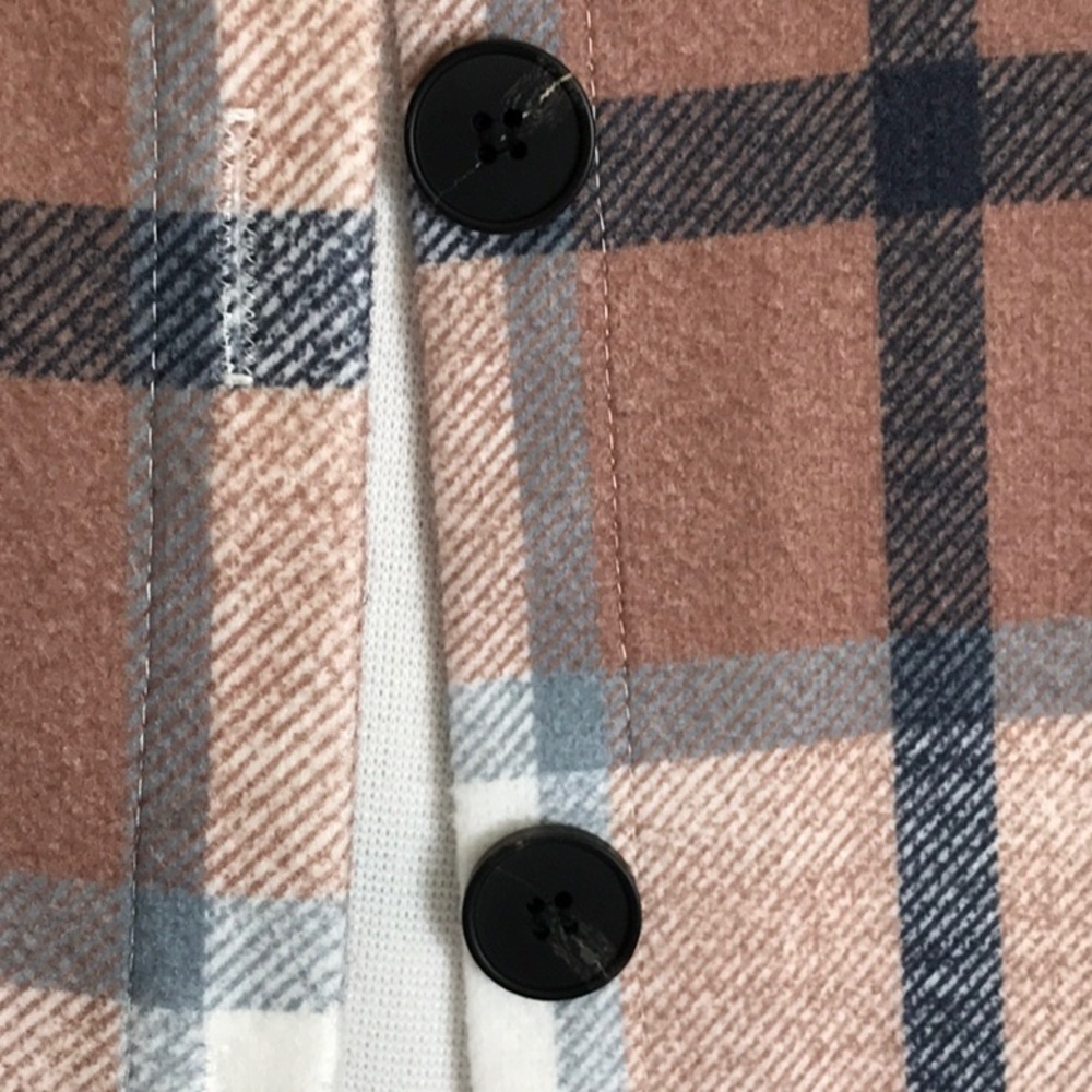 Women's Plaid Shacket Shirt Jacket Tan Cream Button Front Overshirt Lightweight - Picture 4 of 15